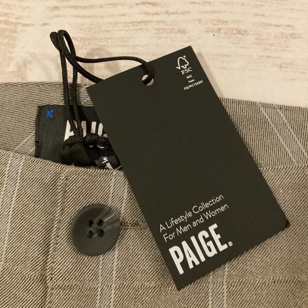 PAIGE Stafford Tapered Pinstripe Trousers Oyster Shell Size 31